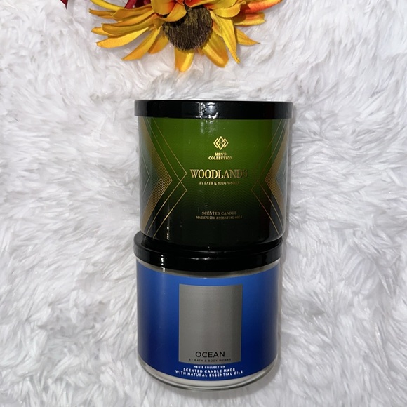 Bath & Body Works 3 Wick Candle Lot Men’s Woodlands and Ocean - Picture 2 of 9